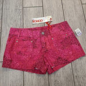 Bongo NWT! women's shorts fuschia pink paisley print size 11